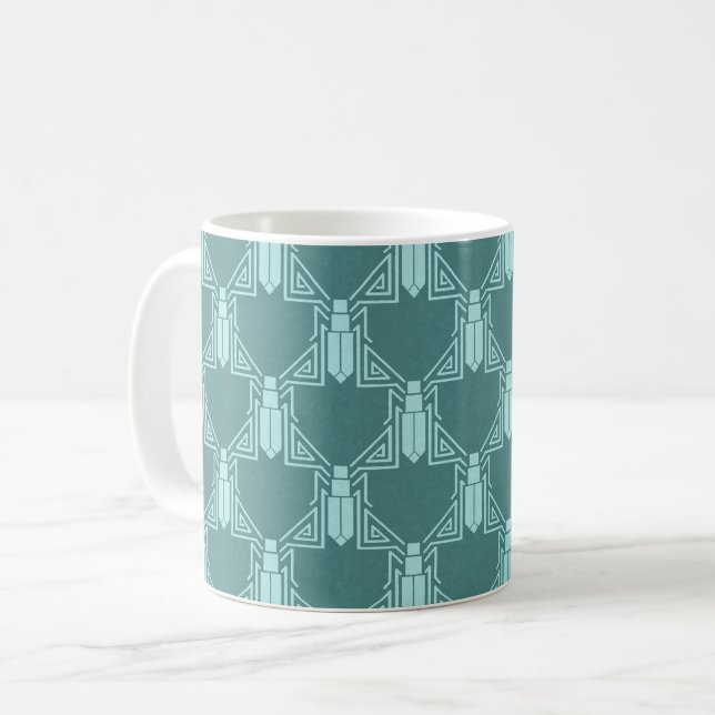 Art Deco Crickets - Dunkeltürkisfarbene Tasse (Vorderseite Links)