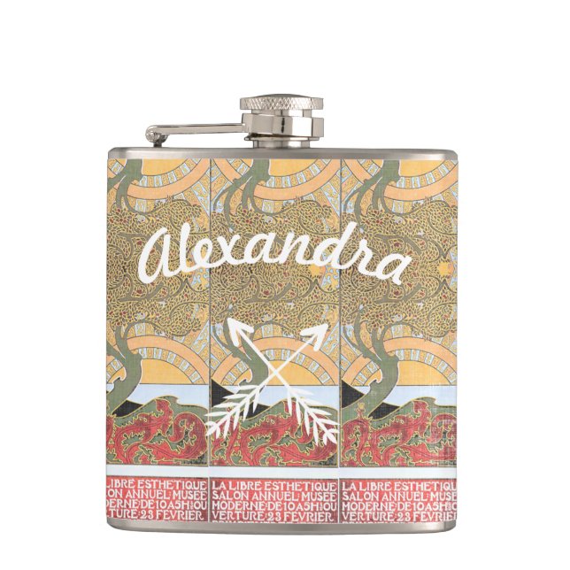 Art Deco Crossed Arrow Swirl Tree Flachmann (Vorderseite)