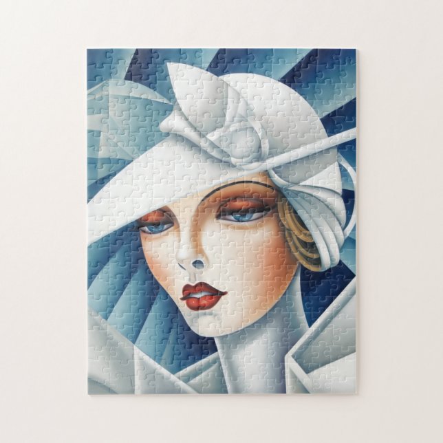Art Deco Cubism Blue Eyes Frauenportrait (Vertikal)