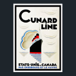 Art Deco Cunard Line Poster<br><div class="desc">Vintages Art Deco Reiseplakat für die transatlantischen Dienste einer Cunard Line in französischen Werbesegeln für "Etats-Unis et Canada par Cherbourg et Le Havre"</div>