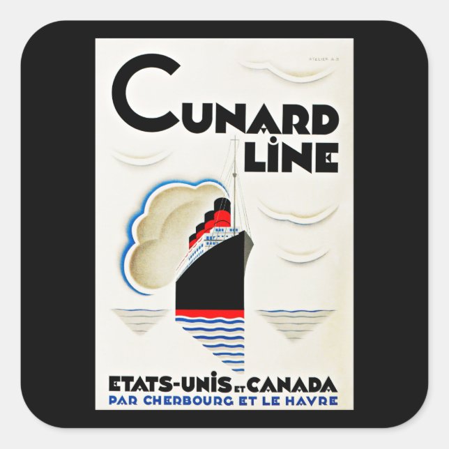 Art Deco Cunard Line Quadratischer Aufkleber (Vorderseite)