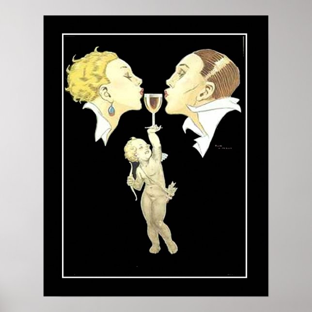 Art Deco Cupid mit Couple Vintage Poster (Vorne)