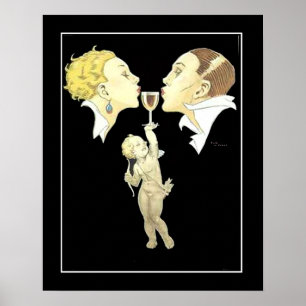 Art Deco Cupid mit Paar Vintage Poster
