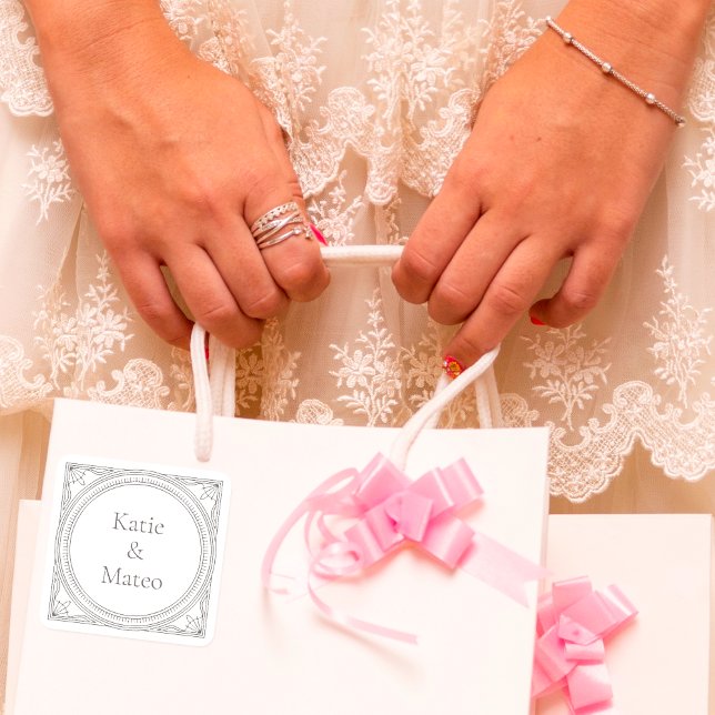 Art Deco Custom Couple's Names Elegant Quadratischer Aufkleber (Von Creator hochgeladen)