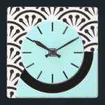 Art Deco Cut-A-Way (Aqua Black) Quadratische Wanduhr<br><div class="desc">Concept of Cut-A-Way Wall Clock was based on a small vintage table clock found at a flea market. The original artist & manufacturer are unknown. The original digital painting for this clock captures the look of the original plastic with the suggestion of depth. Behind clock is a black and white...</div>