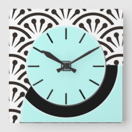 Art Deco Cut-A-Way (Aqua+Black) Quadratische Wanduhr