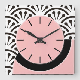 Art Deco Cut-A-Way (Plaza Pink+Black) Quadratische Wanduhr