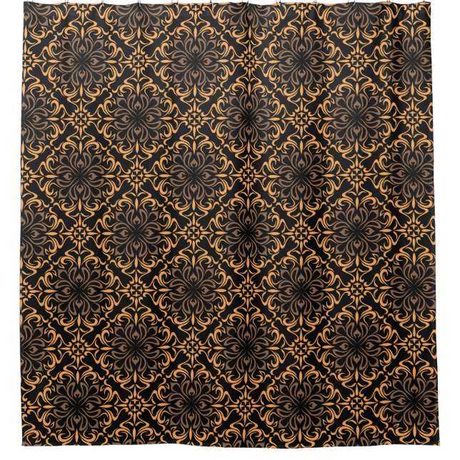 Art Déco Damask Or & Noir Douche Rideaux de bain (Devant)