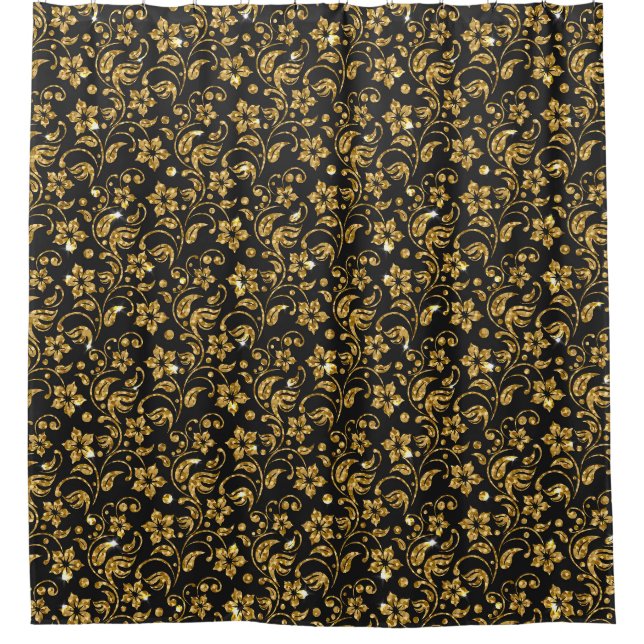 Art Déco Damask Or & Noir Douche Rideaux de bain (Devant)