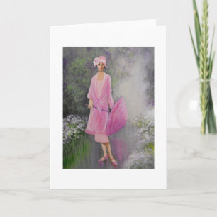 Art Déco, Dame avec Parasol, Carte Note