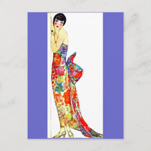 Art Deco Dame im formellen Kleid Postkarte
