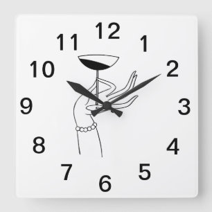 Art Deco Dame mit Champagnerglas in der Hand Quadratische Wanduhr