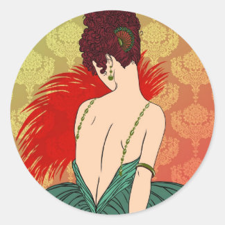 Art-Deco-Dame mit Damask - BIANCA: Weihnachten Runder Aufkleber