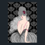 Art-Deco-Dame mit Damask - BIANCA: Wintergrauen Poster<br><div class="desc">Unsere wunderschöne Bianca ist in einem vollen Rock gekleidet und ihr Top hat Gurte, die aus Schmuckstränden bestehen. Sie hält einen Federn und sitzt vor einer Kulisse von reichhaltigem Damast. Das Haar von Bianca ist eine Masse von Curlen in einem fabelhaften Oudo, der mit einem fächerförmigen Haarclip befestigt wird. Unser...</div>