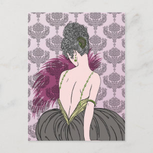 Art Deco Dame mit Damast - BIANCA: Teestunde Postkarte