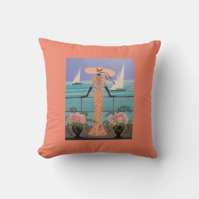 ART DÉCO, DAME ON A BOAT, COUSSIN (Recto)