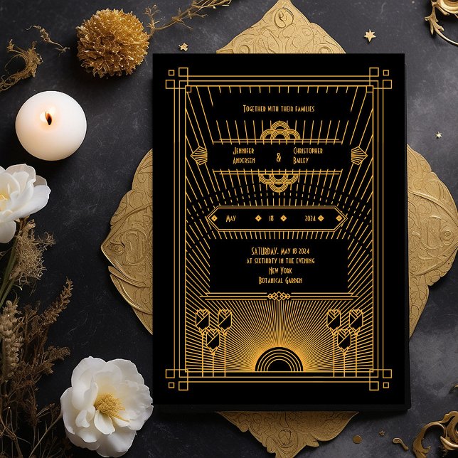 Art Déco Dark Elégant Mariage Invitation (Créateur téléchargé)