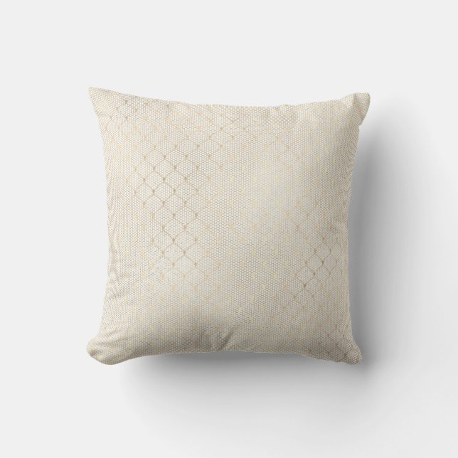 Art Deco Delicate Net Elegante Geometrie Ivory Gol Kissen (Vorderseite)