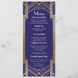 Art Deco der 1920er Jahre des Navy Gatsby Menu Wed Einladung