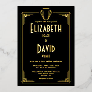 Art Déco der 1920er Jahre Hochzeit von Schwarz und Folieneinladung