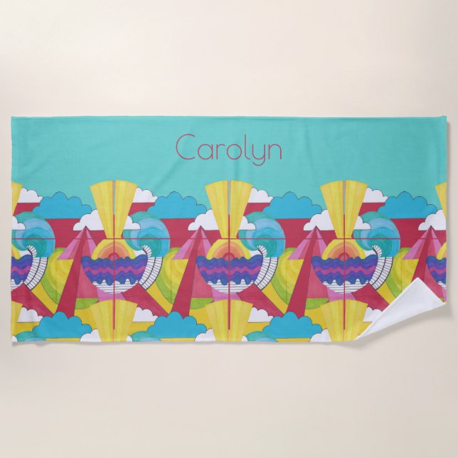Art Deco Design, abstrakt, Ihr Name Strandtuch (Vorderseite)