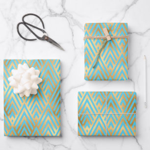 Art-Deco-Design, Aquamarin-Gold-Muster Geschenkpapier Set