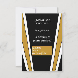 Art Deco Design Black and Gold Wedding RSVP Karte