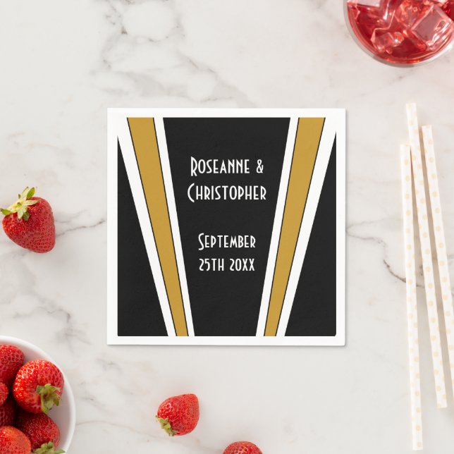 Art Deco Design Black and Gold Wedding Serviette (Beispiel)