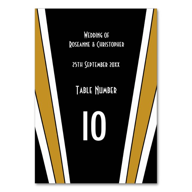 Art Deco Design Black and Gold Wedding Tischnummer (Vorderseite)