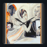 Art Deco Design Clock by Dodo Quadratische Wanduhr<br><div class="desc">Cute and Colorful "Her Greatest Wish"  Art Deco  Print by Dodo</div>