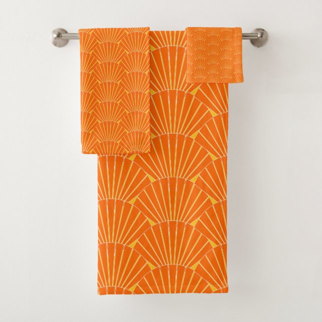 Art Deco Design Orange Badhandtuch Set (Insitu)