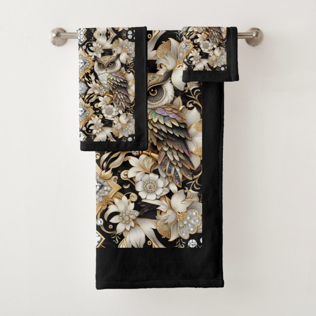 Art Deco Diamant-Eule Badhandtuch Set (Insitu)
