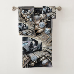 Art Deco Diamant-Sportscar-Fahrt Badhandtuch Set