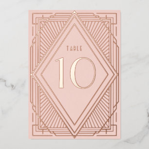 Art Deco Diamond Blush Hochzeitsstimmung Tischnumm Folieneinladung