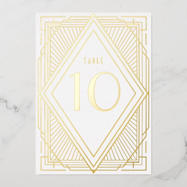 Art Deco Diamond Gold Wedding Tischnummer (Vorderseite)