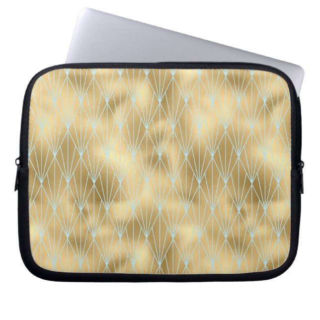 Art Deco Diamond Muster 2, Gold & Aquamarin Laptopschutzhülle (Vorderseite)