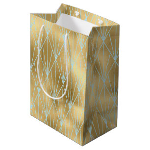 Art Deco Diamond Muster 2, Gold & Aquamarin Mittlere Geschenktüte