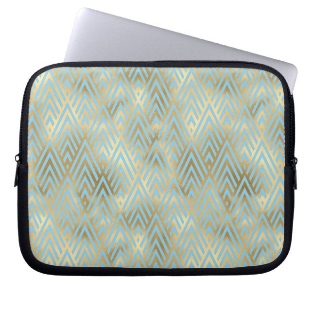 Art Deco Diamond Muster, Aquamarin & Gold Laptopschutzhülle (Vorderseite)