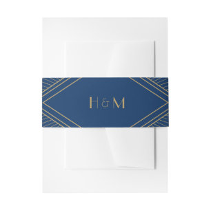 Art Deco Diamond Navy Blue Gold Wedding Einladungsbanderole