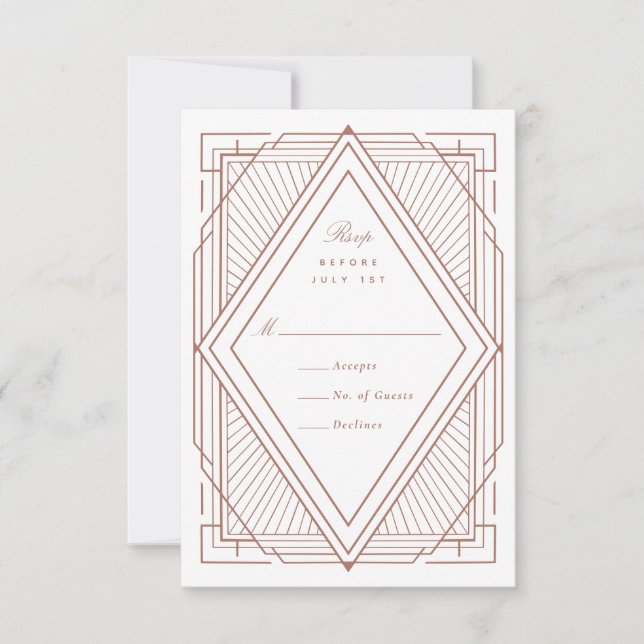 Art Deco Diamond White and Rose Gold Wedding RSVP Karte (Vorderseite)