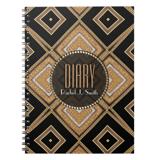 Art Déco Diamonds Black Gold Carnet de journal (Devant)