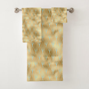 Art Deco Diamonds Muster 2, Gold & Aquamarin Badhandtuch Set