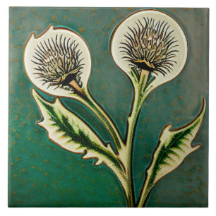 Art Deco Distel-Wanddekoration Art Nouveau Keramik Fliese