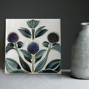 Art Deco Distel-Wanddekoration Art Nouveau Keramik Fliese
