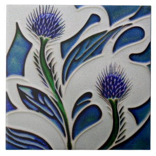 Art Deco Distel-Wanddekoration Art Nouveau Keramik Fliese