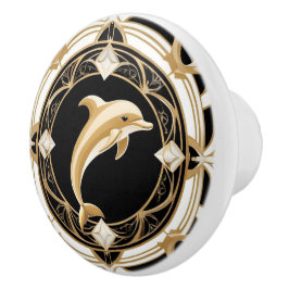 Art Deco Dolphin Schwarz-weiß Gold Schöne Stadt Keramikknauf