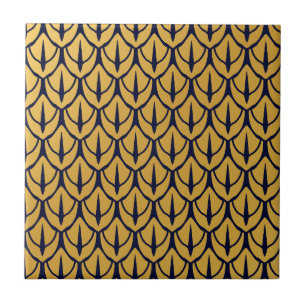 Art Deco-Drachenschuppen - Blaue und goldene Schup Fliese