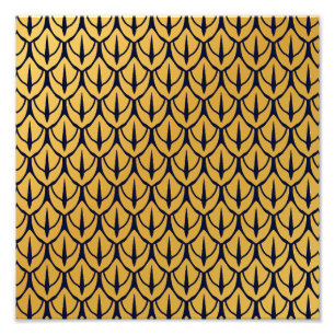 Art Deco-Drachenschuppen - Blaue und goldene Schup Fotodruck