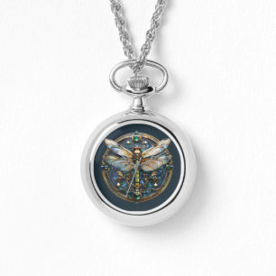 Art Deco Dragonfly Pearls Emeralds Gold Armbanduhr