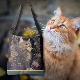 Art Deco Dusty Rose Cat Lover Tragetaschen Mit Langen Trägern